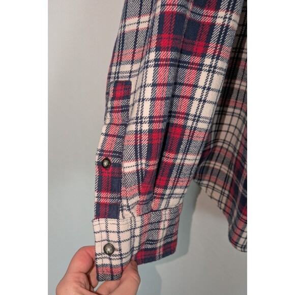 PD&C Button Down L Men's White Plaid Long Sleeve Flannel Cotton Classic - Picture 4 of 7